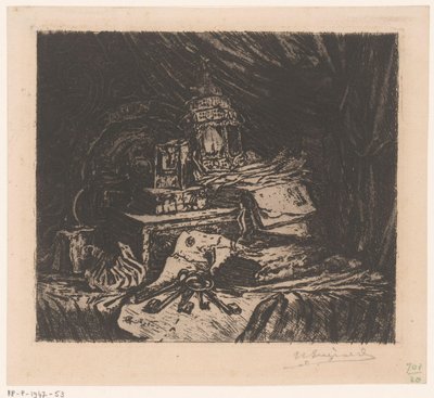Bodegón con llaves y farol de Henri Charles Guérard (signed by artist)