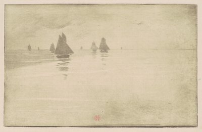 Barcos en una niebla matutina de Henri Charles Guérard