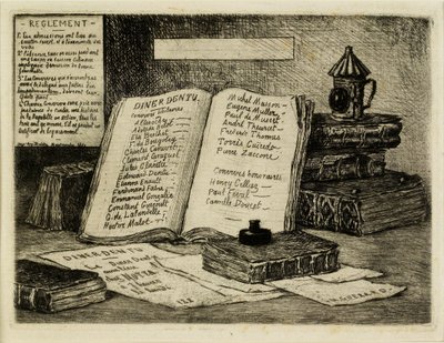 Libros y linterna, 1880 de Henri Charles Guérard