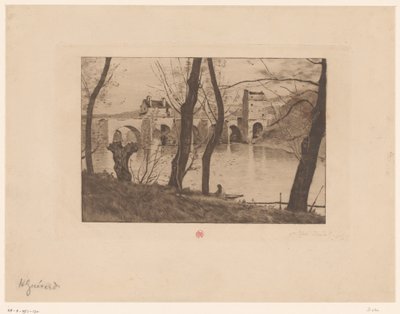 Vista del puente de Mantes-la-Jolie de Henri Charles Guérard