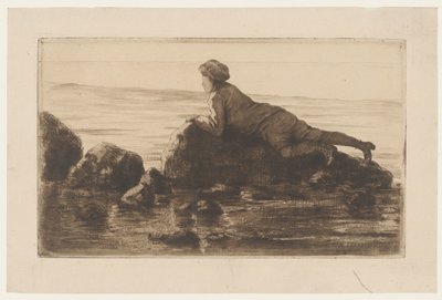 Niño tumbado en las rocas de la playa de Henri Charles Guérard