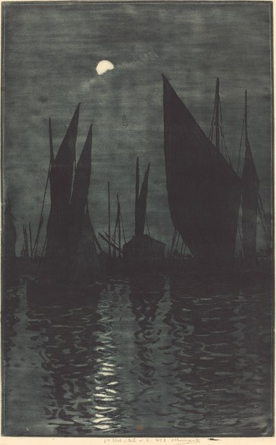 Luz de luna en el puerto de Dieppe de Henri Charles Guérard