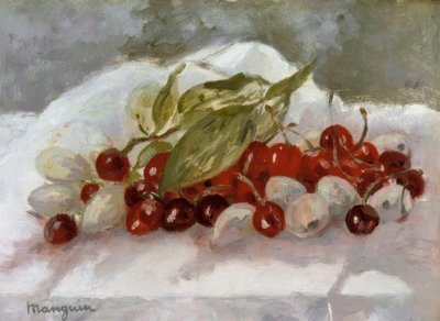 Naturaleza muerta: Cerezas y piñas de Henri Charles Manguin