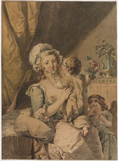 madre con dos hijos de Henri Chevaux