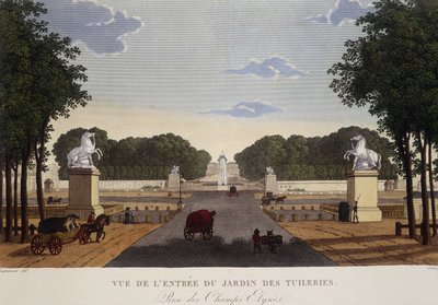 Entrada del Jardín de las Tuileries vista de los Campos Elíseos, circa 1820 - en "Vues de Paris" de Henri Courvoisier Voisin