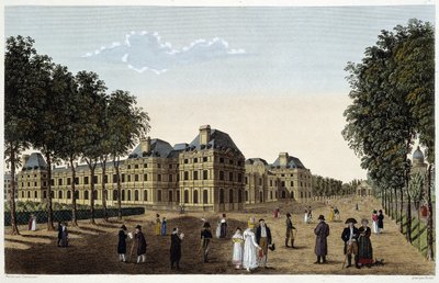 Jardín y Palacio de Luxemburgo visto desde la terraza del pequeño Luxemburgo. Grabado por Courvoisier de Henri Courvoisier Voisin