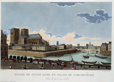 La iglesia de Notre-Dame y el palacio del Arzobispado - en "Views of Paris" por Courvoisier de Henri Courvoisier Voisin