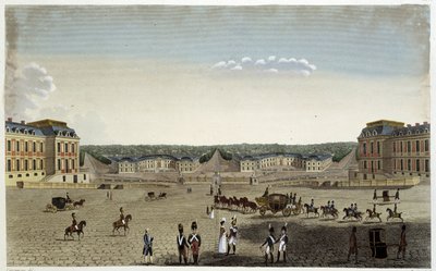 Vista de las grandes y pequeñas caballerizas del rey en Versalles - en “Vistas de París” por Courvoisier de Henri Courvoisier Voisin