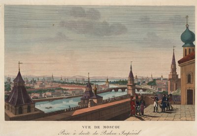 Vista de Moscú desde el balcón del palacio imperial, Rusia (grabado de Henri Courvoisier-Voisin) - 1812 de Henri Courvoisier Voisin