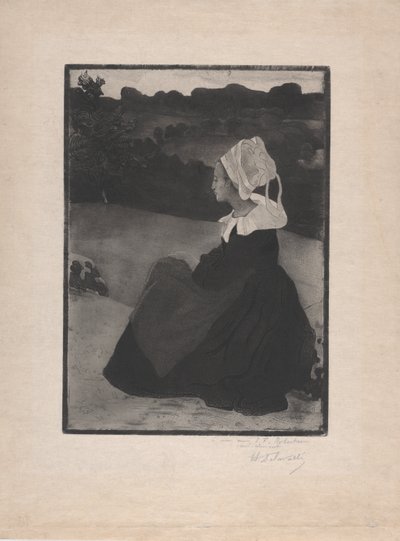 Bretonne assise (Mujer bretona sentada) c.1893 (aguafuerte y aguatinta) de Henri Delavallee