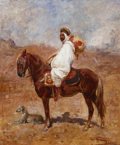 Un árabe en un caballo en un paisaje desértico de Henri Emilien Rousseau