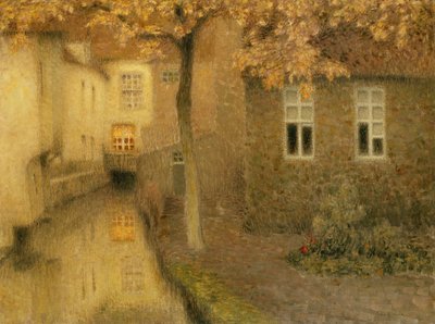 Un canal en Brujas al anochecer, c. 1898 de Henri Eugene Augustin Le Sidaner