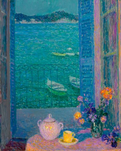 Ramo de flores en la ventana, Villefranche-sur-Mer de Henri Eugene Augustin Le Sidaner