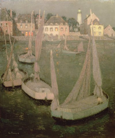 Puerto de Bretaña a la luz de la luna de Henri Eugene Augustin Le Sidaner