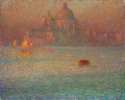 Fuegos artificiales - Mañana de invierno en Venecia - Pintura de Henri Le Sidaner (1862-1939), Óleo sobre lienzo de Henri Eugene Augustin Le Sidaner