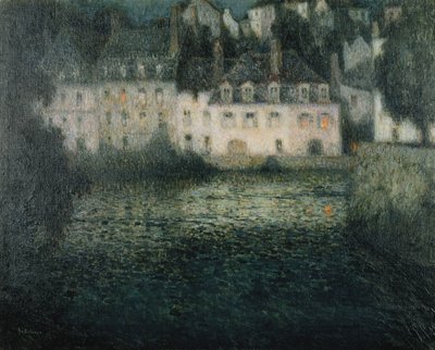 Casa en el río a la luz de la luna, Quimperle de Henri Eugene Augustin Le Sidaner