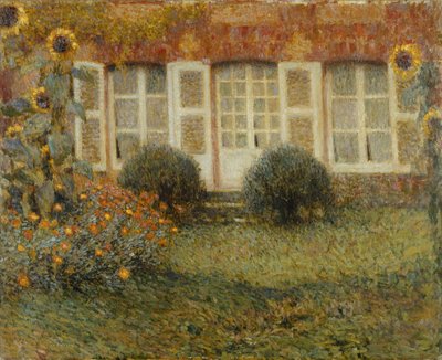 Casa pabellón con girasoles de Henri Eugene Augustin Le Sidaner