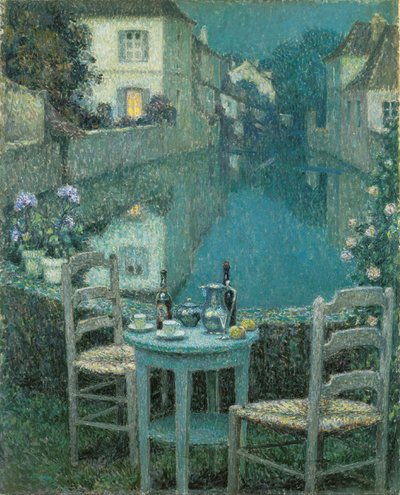 Mesa pequeña en el crepúsculo de la tarde de Henri Eugene Augustin Le Sidaner