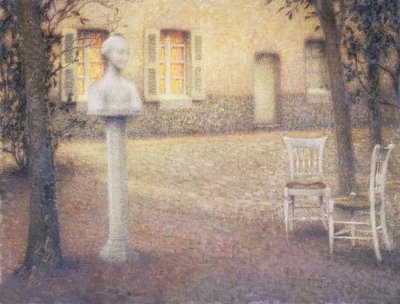 El busto en el jardín al crepúsculo de Henri Eugene Augustin Le Sidaner