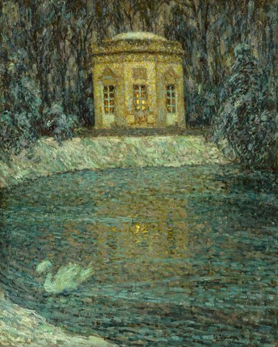 El pabellón de música bajo la nieve de Henri Eugene Augustin Le Sidaner