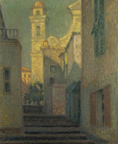 La calle a la iglesia, Villefranche-sur-Mer de Henri Eugene Augustin Le Sidaner
