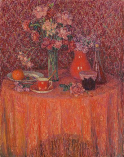 La mesa, armonía en rojo de Henri Eugene Augustin Le Sidaner