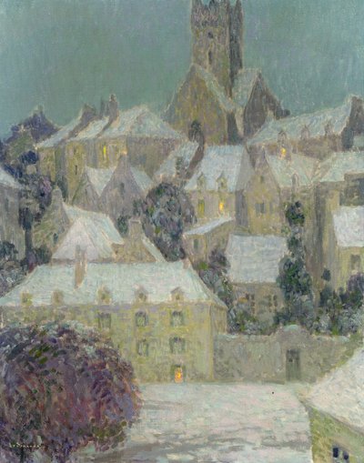 Atardecer de invierno, vista de una ciudad de Henri Eugene Augustin Le Sidaner
