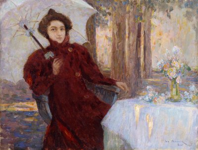 Mujer con una sombrilla de Henri Eugene Augustin Le Sidaner