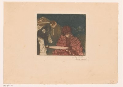 Mujer en una terraza con camarero de Henri Evenepoel (signed by artist)