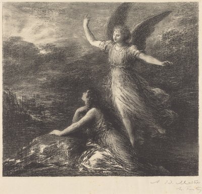 Debut de «El paraíso y la peri» (2.ª plancha) de Henri Fantin-Latour