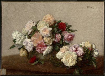 Rosas en un cuenco y en un plato de Henri Fantin-Latour