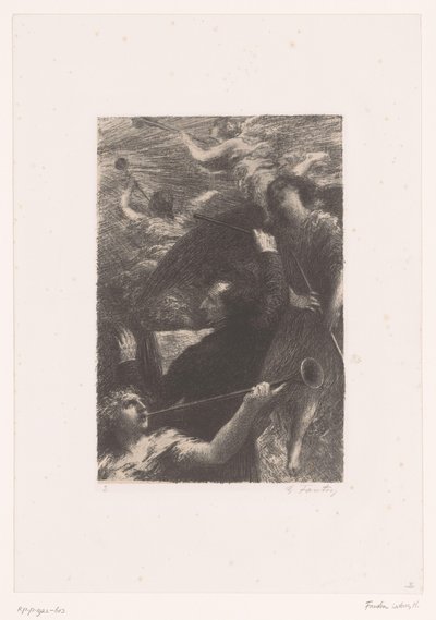 Berlioz dirige entre cuatro ángeles que tocan la trompeta
Tuba mirum spargens sonum
Vida y obra de Hector Berlioz (título de la serie) de Ignace Henri Jean Fantin Latour