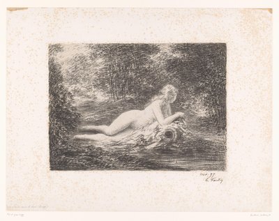 Ninfa con jarra cerca de un arroyo del bosque
La source dans les bois (título en el objeto) de Ignace Henri Jean Fantin Latour