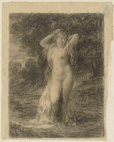Mujer desnuda de pie en un paisaje de bosque con agua de Ignace Henri Jean Fantin Latour