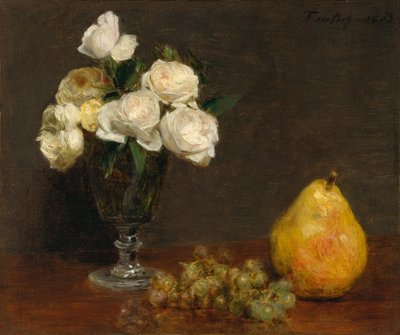 Naturaleza Muerta con Rosas y Frutas de Ignace Henri Jean Fantin Latour