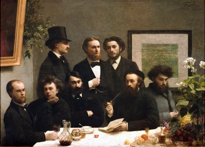 Esquina de la mesa: de izquierda a derecha: Paul Verlaine, Arthur Rimbaud, Elzear Bonnier, Leon Valade, Emile Blemont, Jean Aicart, Ernest d