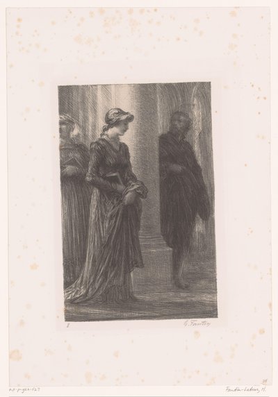 Walther von Stolzing se fija en Eva Pogner en la iglesia
Les Maîtres chanteurs de Nuremberg. Acto I. Encuentro de Walther y Eva
Vida y obra de Richard Wagner (título de la serie) de Ignace Henri Jean Fantin Latour