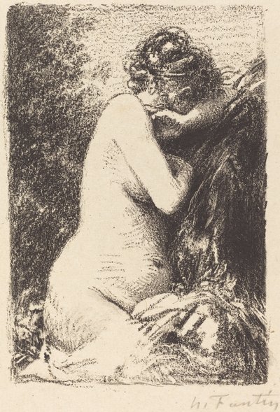 Llorona: Estudio de una mujer desnuda, sentada de perfil a la derecha de Ignace Henri Jean Fantin Latour