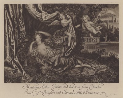 Nell Gwyn y sus dos hijos, Charles, Conde de Burford, y James, Lord Beauclerk de Henri Gascar