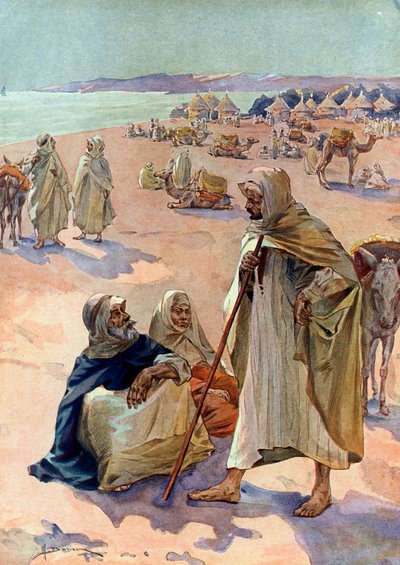 Vista de una marcha morisca brakna en la región de Podor, Senegal, principios del siglo XVIII (Un mercado morisco cerca de Podor, Senegal de Henri Gaston Darien
