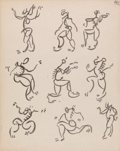 Nueve figuras danzantes, en tres registros de Henri Gaudier Brzeska