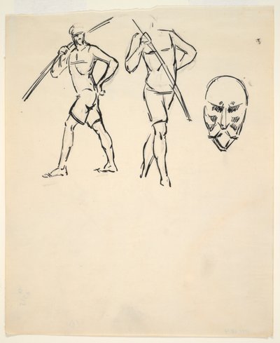 Hoja de bocetos [Dos figuras y cabeza estilizada] de Henri Gaudier Brzeska