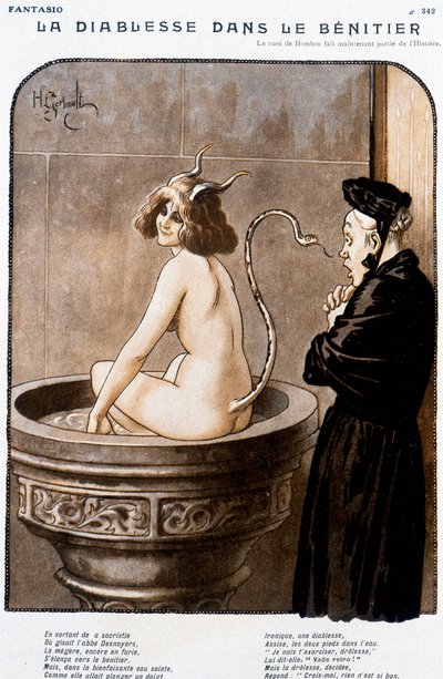 El diablo en el Benitier - por Henry Gerbault (1863-1930), en "Fantasio" del 01/02/1926 de Henri Gerbault