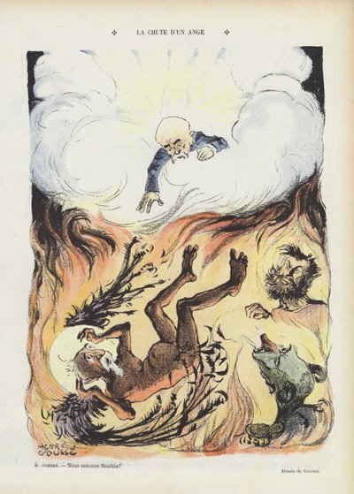 La caída de un ángel. Ilustración para Le Rire (litografía en color) de Henri Gousse