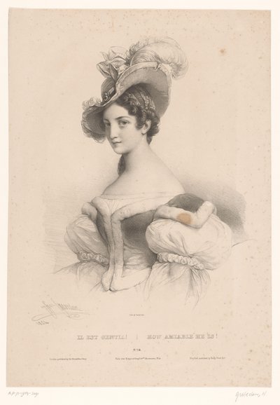 Mujer joven con pensamientos amorosos Il est gentil! / ¡Qué amable es! (título en el objeto) Representaciones de figuras perdidas en sus pensamientos (título de la serie) de Henri Grevedon