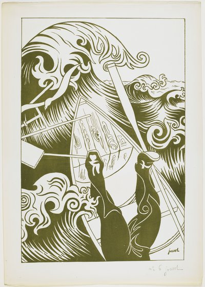 La Vague (La Ola) 1894 (litografía en tinta verde oliva) de Henri Gustave Jossot