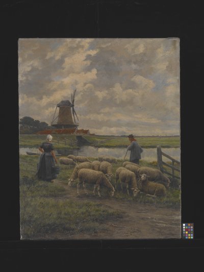 Paisaje pastoral con molino de viento, fecha desconocida (óleo sobre lienzo) de Henri Houben