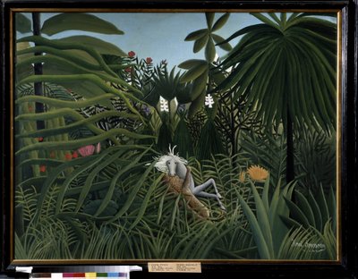 Caballo atacado por un jaguar. Pintura de Henri Rousseau llamada Douanier Rousseau (1844-1910) de Henri J.F. Rousseau