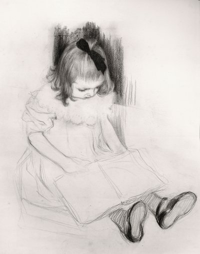 Niña leyendo (lápiz de color sobre papel) de Henri Jacques Edouard Evenepoel