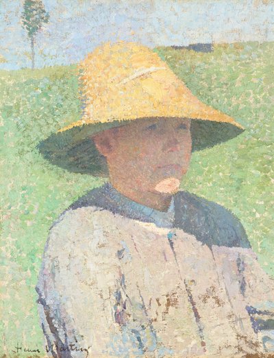 Retrato de un joven con sombrero de paja 1890 (Óleo sobre lienzo) de Henri Jean Guillaume Martin
